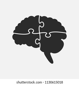 Vector Silhouette Human Brain Puzzle Four Pieces. Mental And Brain Illness. Business Infographic Concept. Shape Symbol Education, Knowledge, Psychology, Memory, Logic. Template Design Puzzles Element.