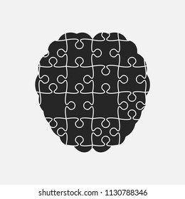 Vector silhouette human brain puzzle pieces. Mental and brain illness. Business infographic concept. Shape symbol education, knowledge, psychology, memory, logic. Template design puzzles element.