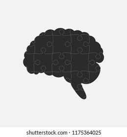 Vector silhouette human brain puzzle pieces. Mental and brain illness. Business infographic concept. Shape symbol education, knowledge, psychology, memory, logic. Template design puzzles element.