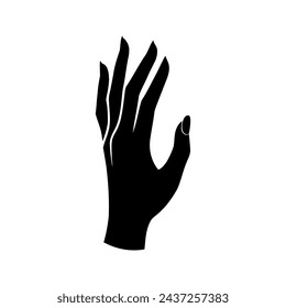 Vector silueta de una mano humana, con los dedos levantados. Dibujado en negro sobre un fondo blanco.