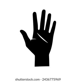 Vector silueta de una mano humana, palma. Dibujado en negro sobre un fondo blanco.