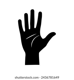 Vector silhouette of a human hand, palm. Drawn in black on a white background.