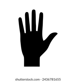 Vector silueta de una mano humana, palma. Dibujado en negro sobre un fondo blanco.