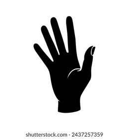 Vector silhouette of a human hand, palm. Drawn in black on a white background.