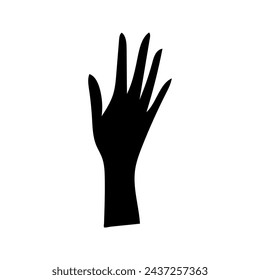 Vector silueta de una mano humana, palma. Dibujado en negro sobre un fondo blanco.