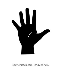 Vector silueta de una mano humana, palma. Dibujado en negro sobre un fondo blanco.