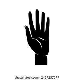 Vector silhouette of a human hand, palm. Drawn in black on a white background.