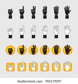 Vector Silhouette of Human hands, Hands Show the Number one, two, three, four, five,