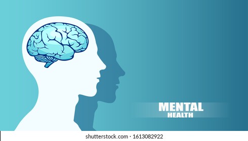 Vector silhouette of a human head with brain. Mental health concept