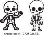 Vector silhouette of a human skeleton in black. Simple anatomy shape isolated on white background. Perfect for medical, education, Halloween, biology, and design projects.