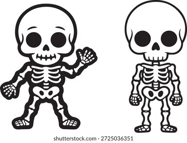 Silueta de Vector de un esqueleto humano en negro. Forma simple de la anatomía aislada en el fondo blanco. Perfecto para proyectos médicos, educativos, de Halloween, de biología y de diseño.