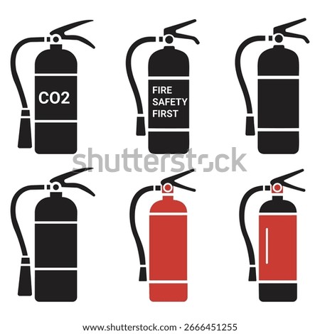 Vector silhouette icon collection of fire extinguishers for safety and emergency design.