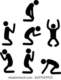 Vector silhouette icon gestures of Christians praying 