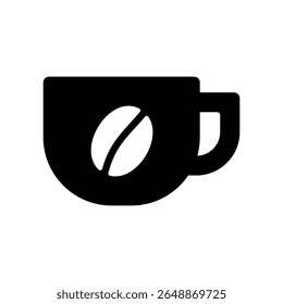 Vektorsilhouette-Symbol, Illustration eines Kaffeebildes. Eine Tasse mit Kaffeebohnen Illustration.