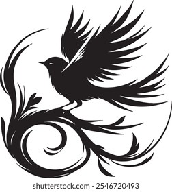 Vector silhouette icon image of bird isolated on white background