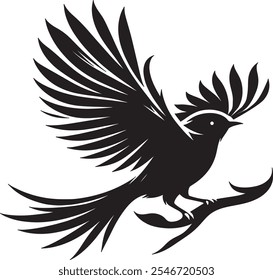 Vector silhouette icon image of bird isolated on white background