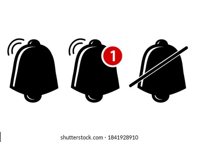 Silueta vectorial, icono o logotipo, Campana, anillo, alerta, notificación, aislado en blanco
