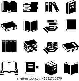 Conjunto de Ícones de Silhueta de Vetor para Livros