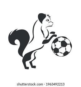 Vector silhouette or icon of a small and cute dog with a soccer ball for emblem or flyer decoration.