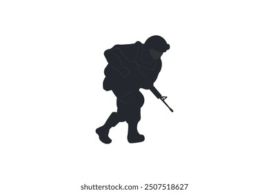 Vector silhouette icon of soldiers at war on white background.