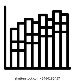 Vector silhouette icon of urban growth graph chart with city skyline in the background, representing the expansion and development of the real estate business and economic urbanization