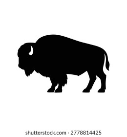 Vector silhouette illustration of an American bison as a wild prairie mammal, isolated on a white background. Ideal for wildlife education resources, nature-themed designs, American heritage graphics, and outdoor adventure illustration projects.