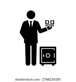 Vector silhouette illustration of a banker representing the finance and business profession, isolated on a white background. Perfect for finance design resources, banking career guides, business professional graphics, and financial services illustration materials.