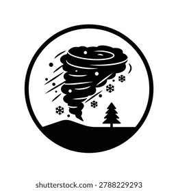Vector silhouette illustration of a blizzard scene representing extreme winter weather landscape, isolated on a white background. Ideal for weather design resources, winter storm guides, cold weather graphics, and extreme weather illustration materials.