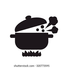 Vector silhouette illustration of boiling pot on fire.