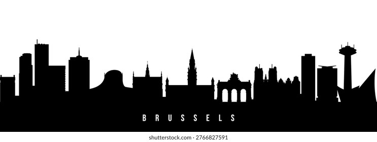 Vector silhouette illustration of Brussels urban skyline. Modern minimalist cityscape graphic, perfect for travel, banners or backgrounds.