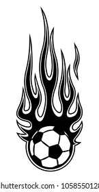 Vector silhouette illustration of burning football soccer ball icon with hot rod flames. Ideal for sticker, decal, sport logo design element and any kind of decoration.