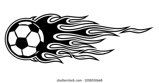 Vector silhouette illustration of burning football soccer ball icon with hot rod flames. Ideal for sticker, decal, sport logo design element and any kind of decoration.