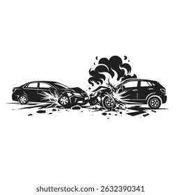 vector silhouette illustration of cars were involved in accidents