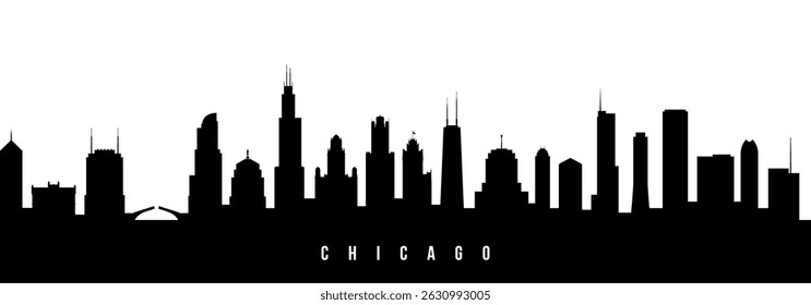 Vector silhouette illustration of Chicago City urban skyline. Modern minimalist cityscape graphic, perfect for travel, banners or backgrounds.