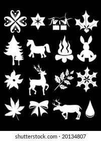 Vector silhouette illustration of christmas items on black