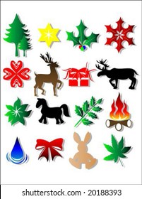 Vector silhouette illustration of christmas items on white