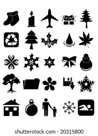 Vector silhouette illustration of christmas items and other objects