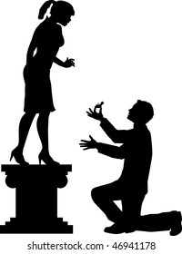 vector silhouette illustration depicting a marriage proposal