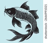 Vector silhouette illustration design of a catla fish
