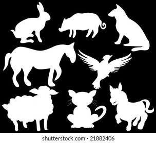 Vector silhouette illustration of farm animals