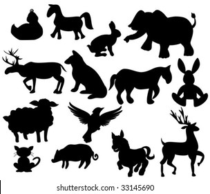 Vector silhouette illustration of farm animals