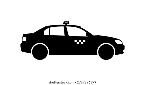Vector silhouette illustration of a generic sedan taxi with a rooftop sign and checker pattern, representing urban public transportation and ride services.