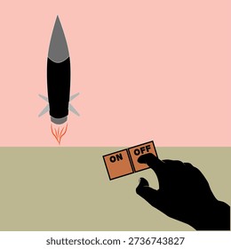 Vector silhouette illustration of a hand ready to press the detonator of a ballistic missile