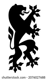 Vector silhouette illustration of heraldic lion. Animal symbol from Dresden coat of arms, isolated on white background, Saxony state, Germany. Seal of city in Europe.