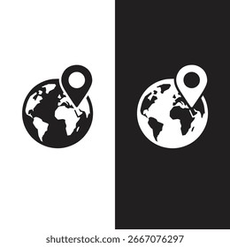 Icono de la ilustración de la silueta del Vector del globo con el icono del Pin del mapa