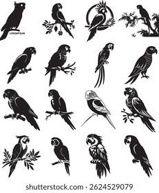 Vector silhouette illustration image of a parrot 