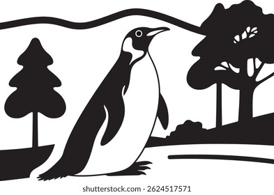 Imagen de la ilustración de la silueta del Vector de un diseño del icono del pingüino 