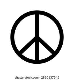 Vector silhouette illustration of the international peace symbol. Minimalist antiwar pacific emblem isolated on a white background.