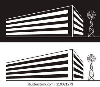 Vector silhouette illustration of a large commercial building
