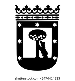 Vector silhouette illustration Madrid city coat of arms, Spain. Capital city of Spain. EU state town. Town Madrid heraldic sign shape shadow. Madrid symbol.